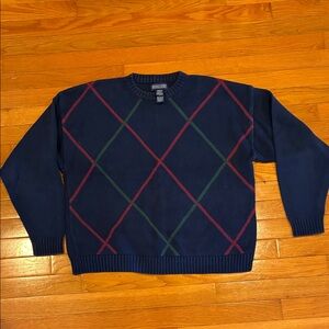 Lands End Vintage Navy Argyle Crewneck Sweater